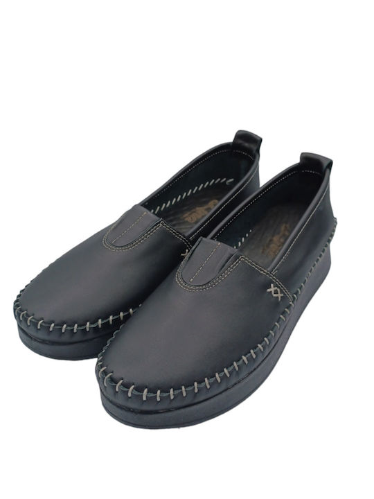 Gezer Leder Damen Slip-Ons Schwarz