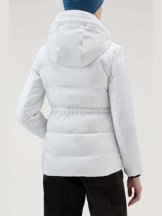 Woolrich Κοντό Γυναικείο Puffer Μπουφάν Αδιάβροχο και Αντιανεμικό για Χειμώνα Λευκό