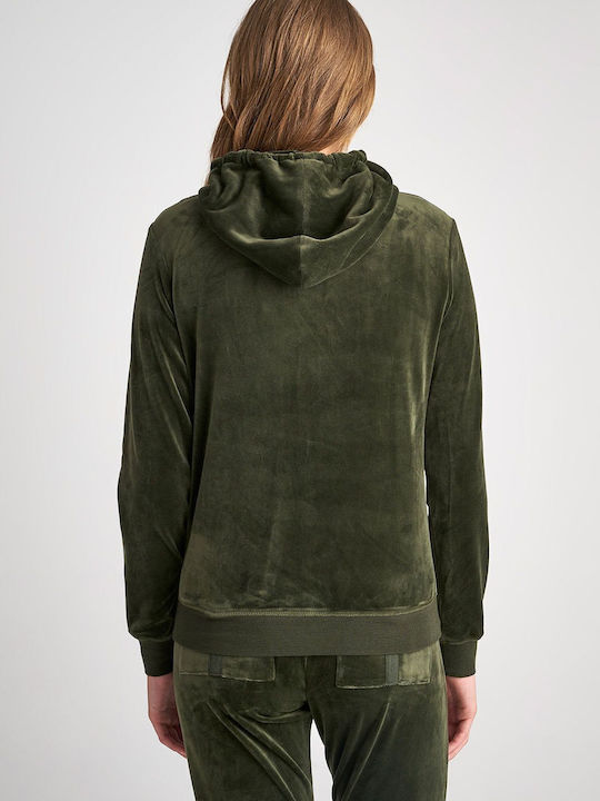 Damen Sweatshirtjacke Samt Kapuzen Grün