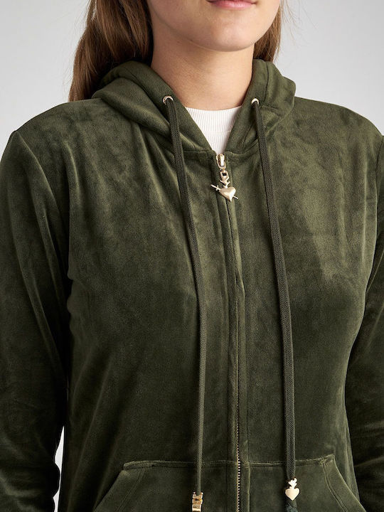 Damen Sweatshirtjacke Samt Kapuzen Grün