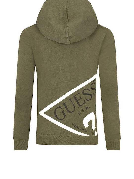 Guess Hooded Cardigan with Zipper Khaki