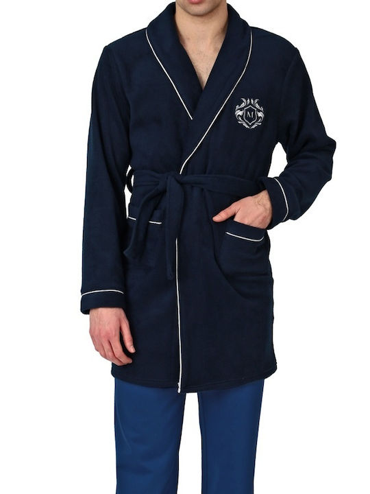 Lydia Creations Men's Winter Fleece Pajama Robe Blue