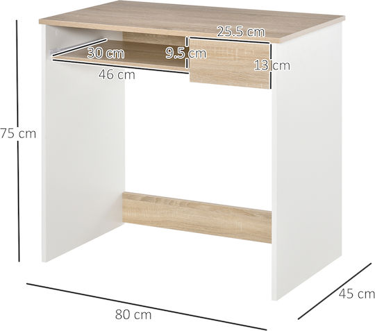 Desk Wooden White / Sonoma 80x45x76cm