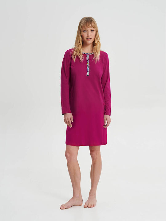 Vamp Winter Cotton Women's Nightdress Fuchsia