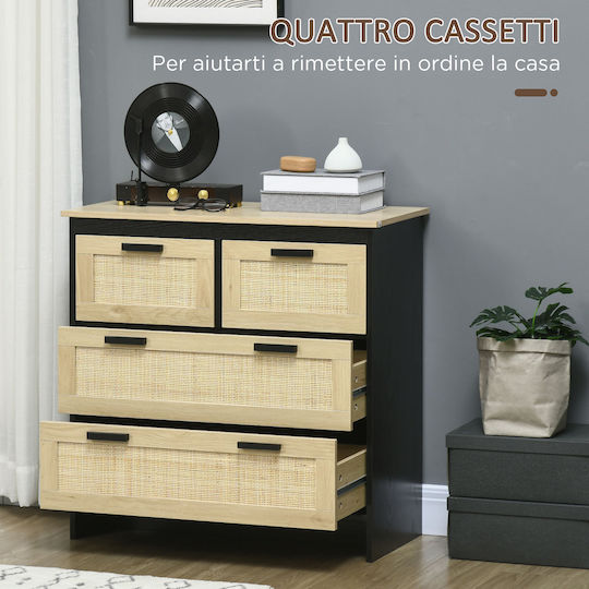 Wooden Chest of Drawers with 4 Drawers Black 80x38x80cm