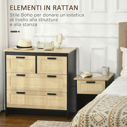Wooden Chest of Drawers with 4 Drawers Black 80x38x80cm