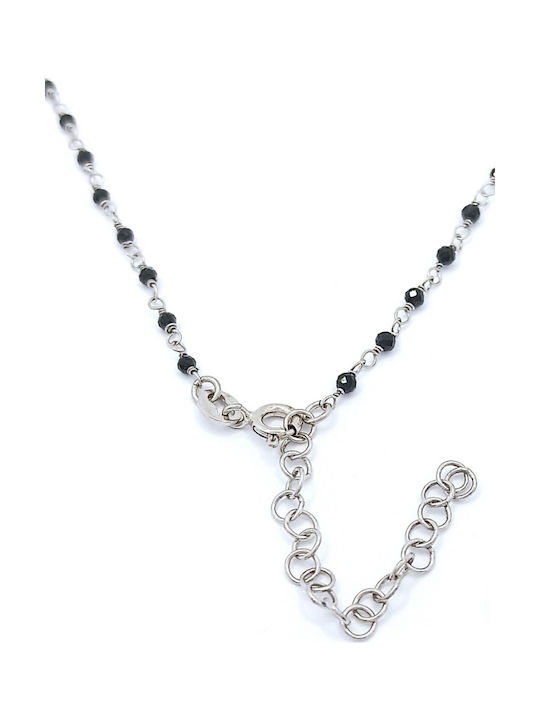 PS Silver Necklace Rosary Angel Wings Silver with Zircon Black