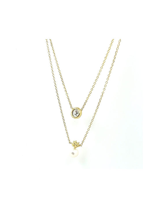 CHrysolithos Necklace from Gold 9 K with Pearls