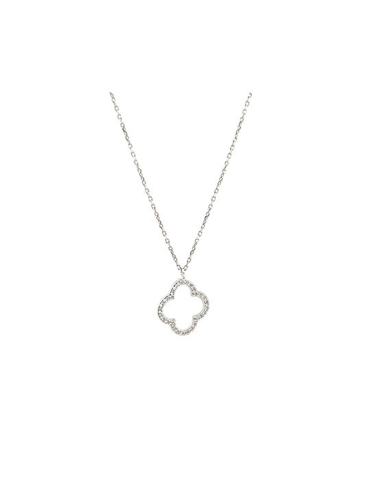 CHrysolithos Necklace Amulet with design Flower from White Gold 14K