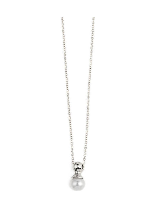 George Art Jewels Κολιέ με σχέδιο Δάκρυ από Λευκόχρυσο 14Κ με Πέρλες