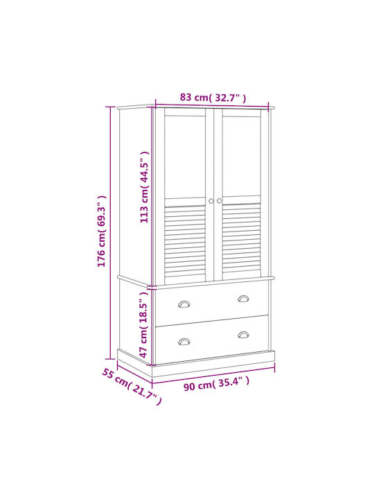 Double Door Wardrobe Gray 90x55x176cm
