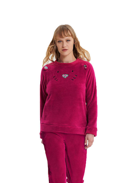 Vamp Winter Damen Pyjama-Set Vlies Fuchsie