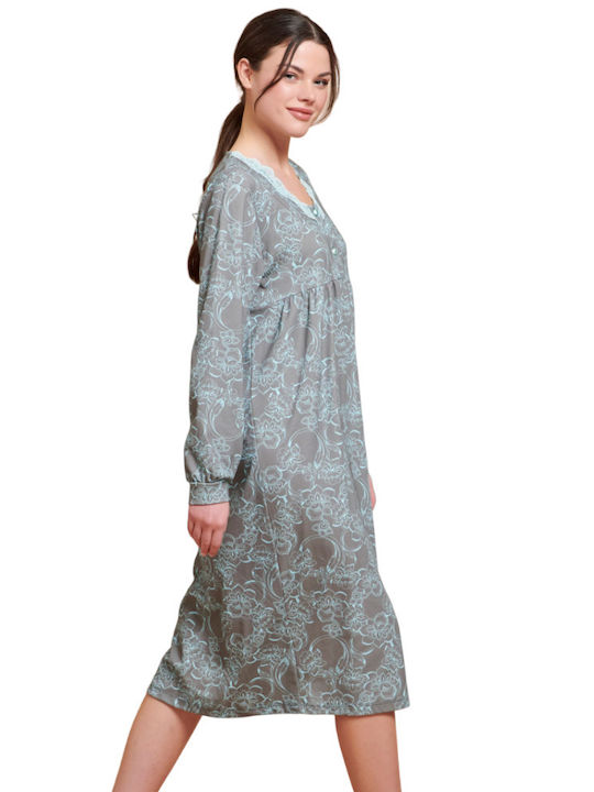 Jeannette Lingerie Winter Cotton Women's Nightdress Gray