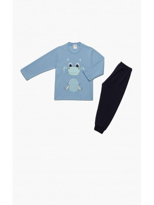 Minerva Mr Teddy Set Top & Bottom Kids Winter Pyjamas Light Blue