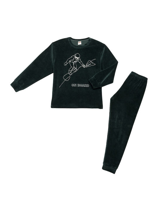 Minerva Детска пижама Зимна Кадифена Зелена On Board