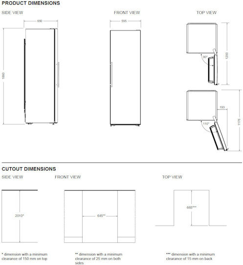 Bertazzoni 389лт NoFrost В186xШ59.5xД65см. Inox RLD60 F4F XNC