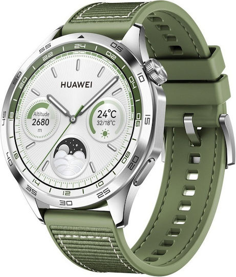 Huawei Watch GT 4 Stainless Steel 46mm Waterproof with Heart Rate Monitor (Green Composite Strap)