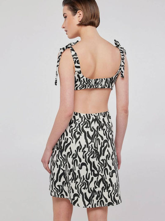Clarissa Summer Mini Evening Dress Animal Print 2023S062 Ecru Black
