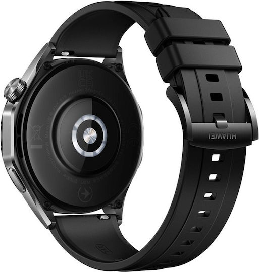Huawei Watch GT 4 Stainless Steel 46mm Waterproof with Heart Rate Monitor (Black Fluoroelastomer Strap)