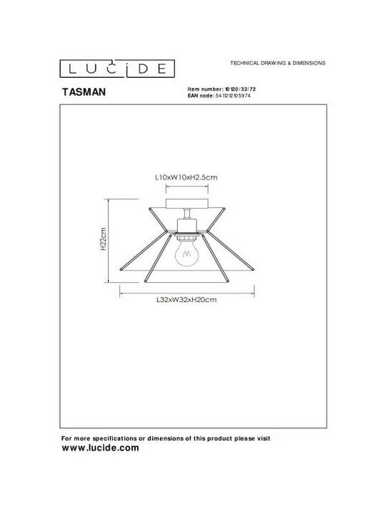 Lucide Lightning Plafonieră de Tavan Maro cu Soclu E27