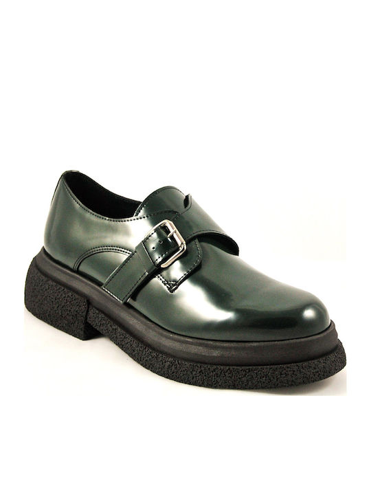 Leather Women's Moccasins in Green Color