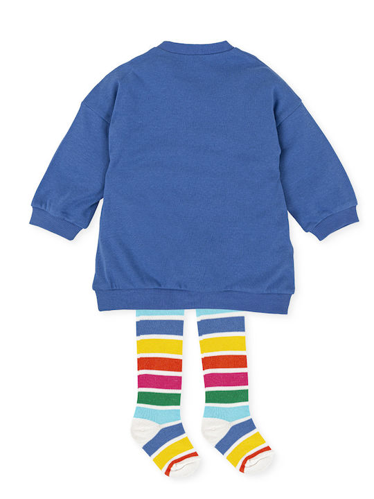 Agatha Ruiz De La Prada Kids Dress Set with Tights Long Sleeve Blue