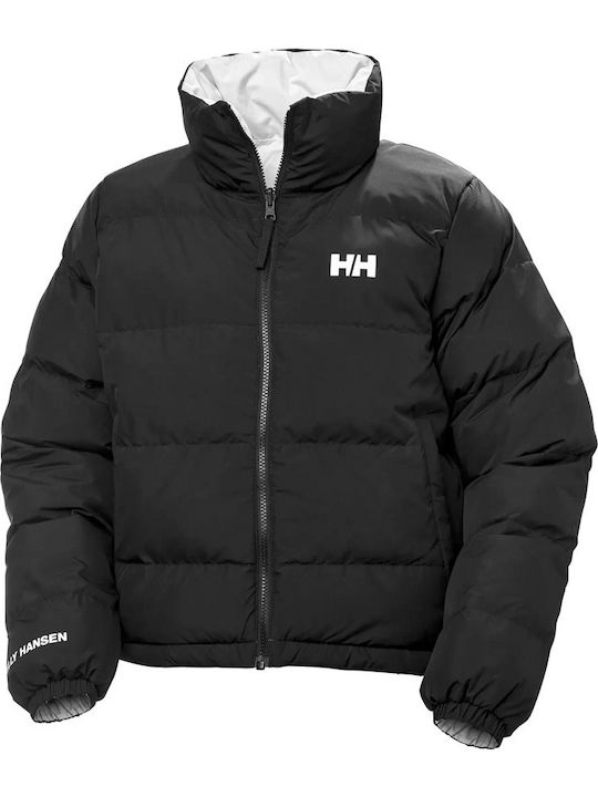 Women's Short Puffer Jacket Double Sided for Winter Black