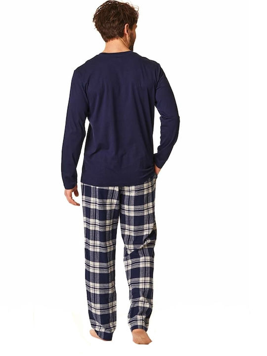 Key Men's Winter Cotton Pajamas Set Blue