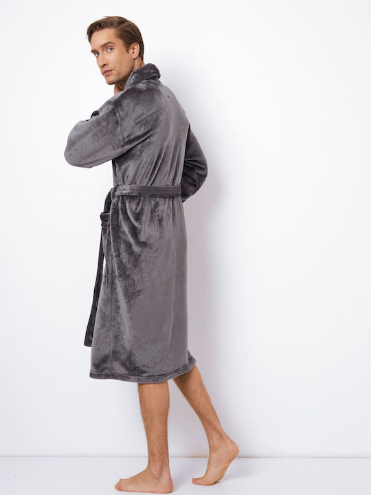 Aruelle Men's Winter Fleece Pajama Robe Gray -DARK