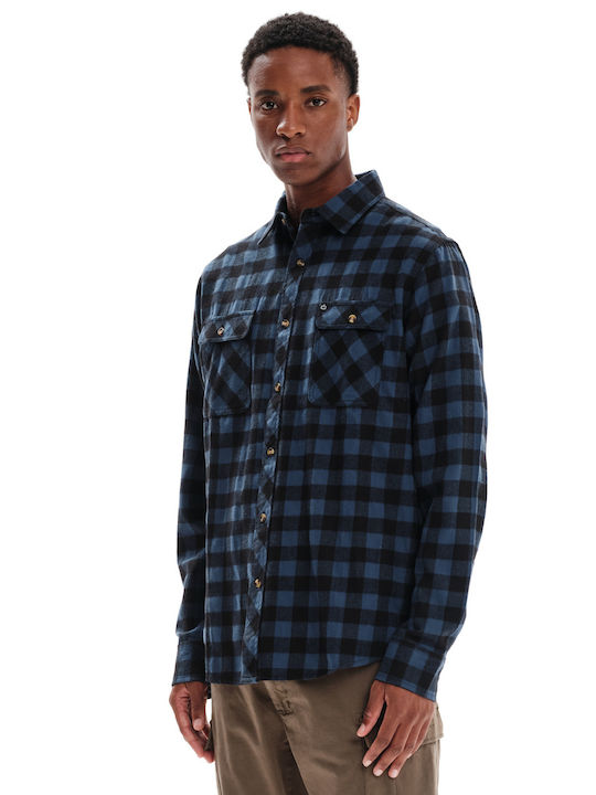 Long-sleeved Flannel Shirt Checked Black Blue