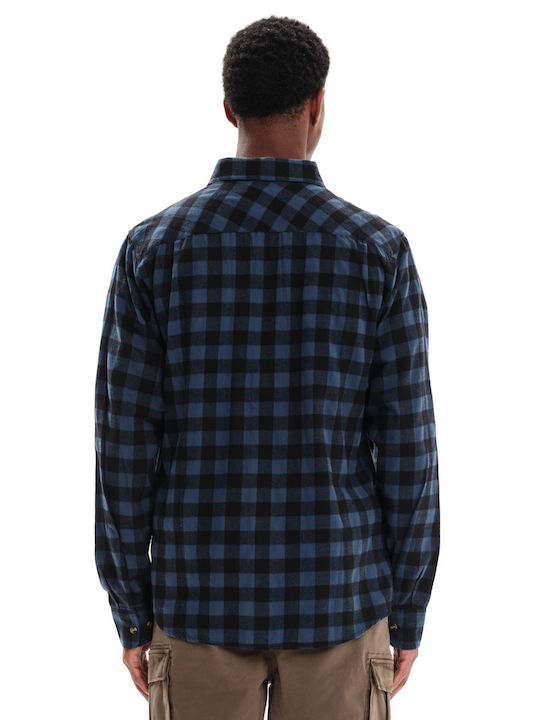Long-sleeved Flannel Shirt Checked Black Blue