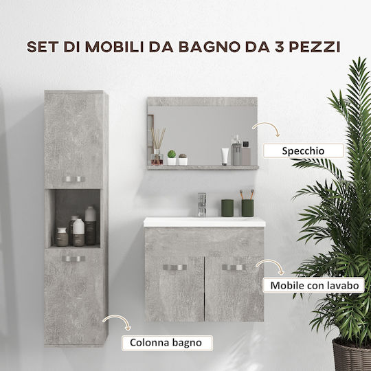 Kleankin Countertop with Sink, Mirror & Column Matte Lacquer L60xW40xH50cm Gray