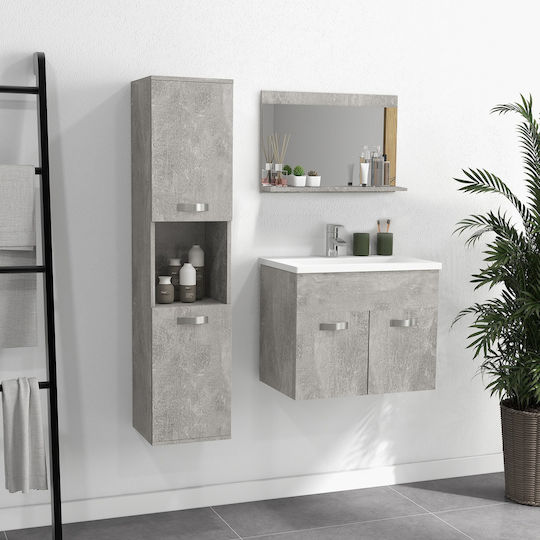 Kleankin Countertop with Sink, Mirror & Column Matte Lacquer L60xW40xH50cm Gray