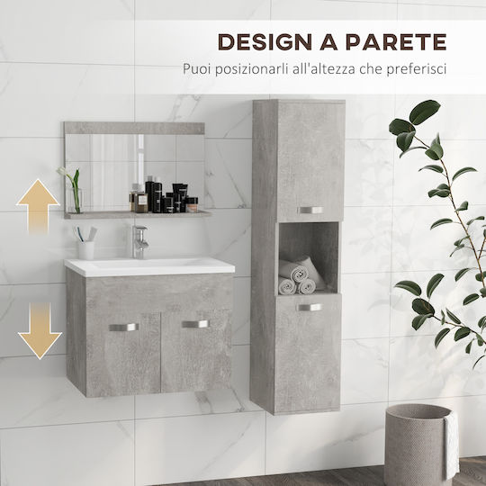 Kleankin Countertop with Sink, Mirror & Column Matte Lacquer L60xW40xH50cm Gray