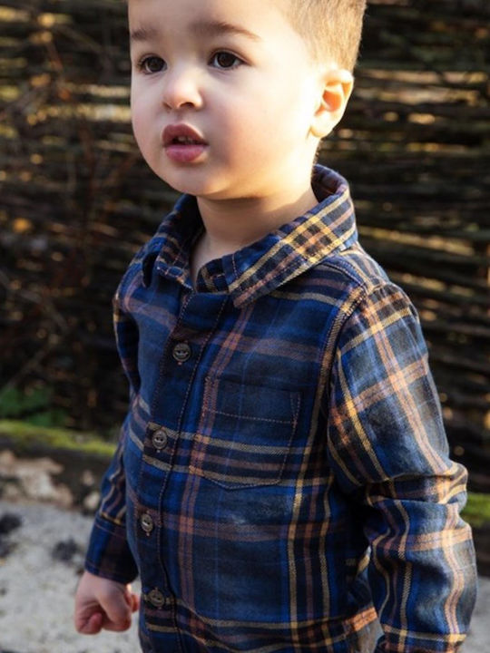 Kids Checked Shirt Long Sleeve Blue