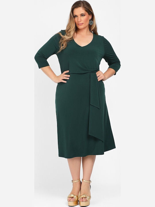 Midi Dress for Wedding and Christening Drape Green