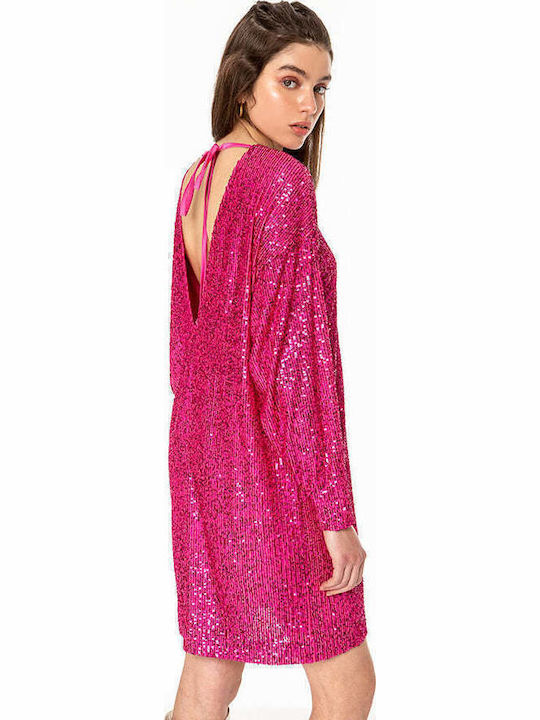 Mini Evening Dress Open Back Fuchsia