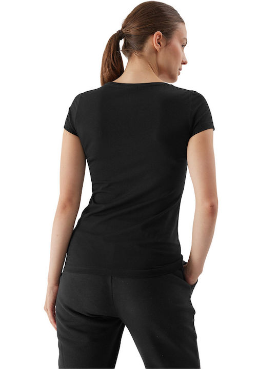 4F Damen Sportliches Bluse Kurzärmelig Schwarz