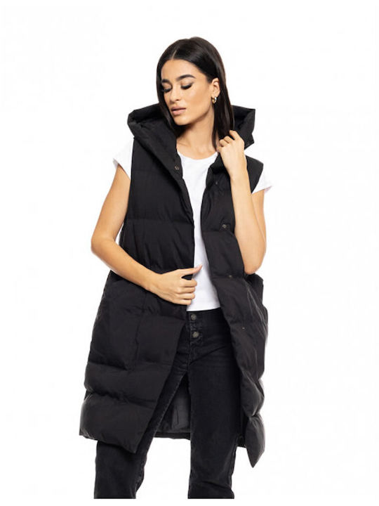 Women's Long Puffer Jacket for Winter with Hood Black