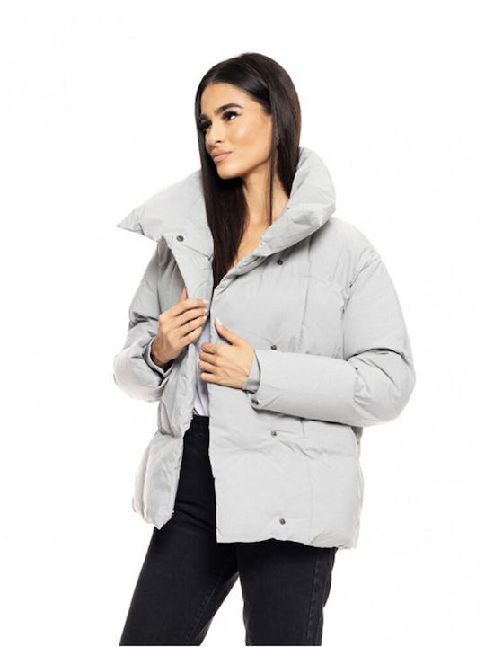 Women's Short Puffer Jacket for Winter Gray