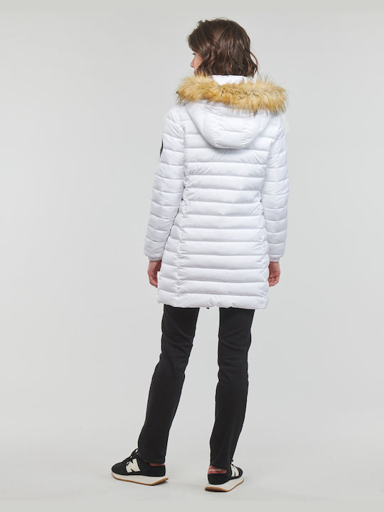 Superdry Fuji Women's Short Puffer Jacket for Winter with Hood White