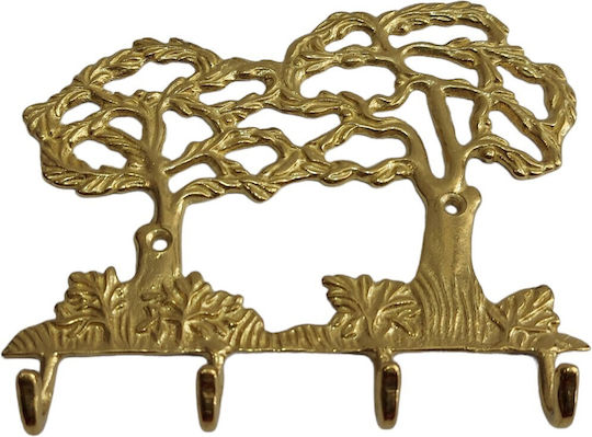 Metal Wall Hanger 4 Hooks Gold 16x13cm