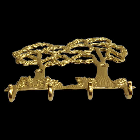 Metal Wall Hanger 4 Hooks Gold 16x13cm