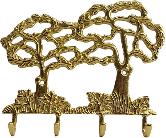 Metal Wall Hanger 4 Hooks Gold 16x13cm