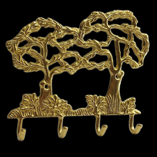Metal Wall Hanger 4 Hooks Gold 16x13cm