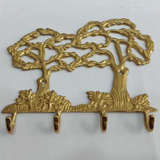 Metal Wall Hanger 4 Hooks Gold 16x13cm