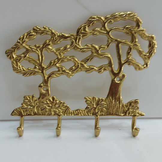 Metal Wall Hanger 4 Hooks Gold 16x13cm