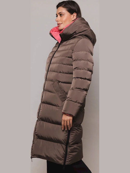 Women's Short Puffer Jacket Double Sided for Winter Gray