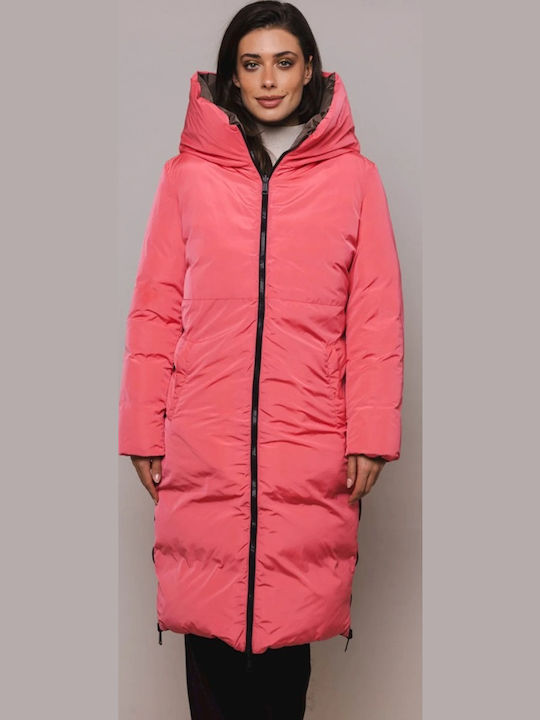 Women's Short Puffer Jacket Double Sided for Winter Gray