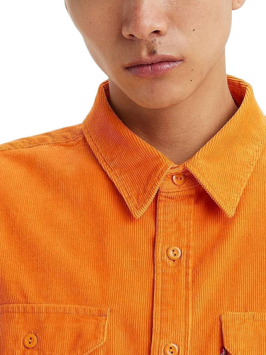 Jackson Worker Long Sleeve Corduroy Overshirt In Wide Line Orange